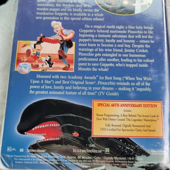 SEALED Pinocchio 60th Anniversary Edition Walt Disney VHS New Edition (1999) - Picture 11 of 12